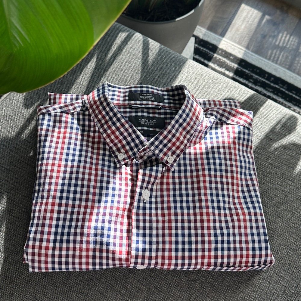 Nordstrom Men's Gingham Shirt - Red, Blue, White